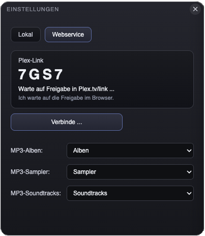 Webservice-Tab mit Link-Code fuer plex.tv/link