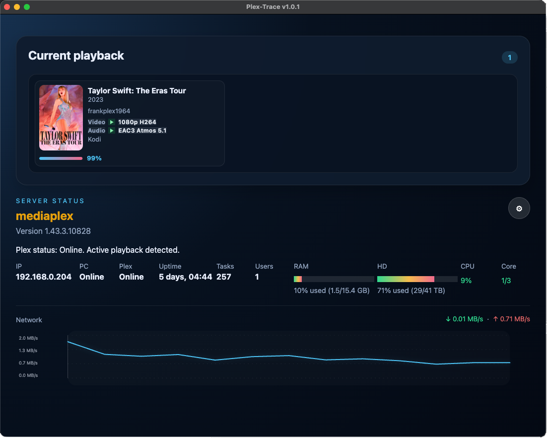 PlexTrace Anwendungsscreenshot